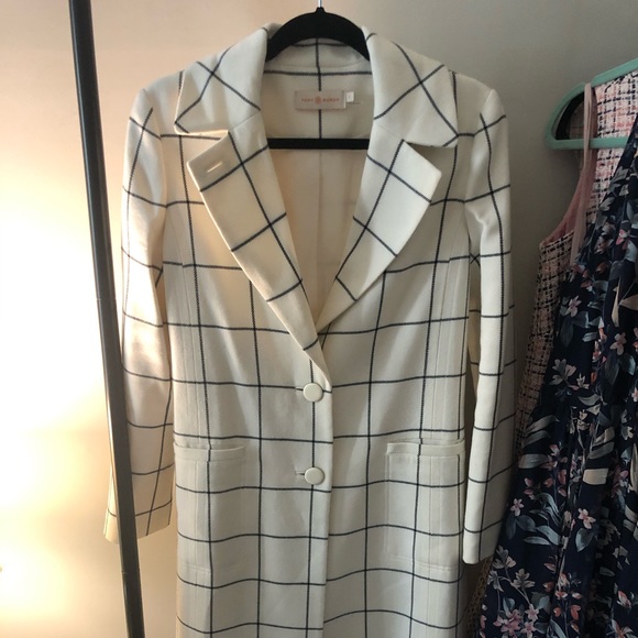Tory Burch Holt Ivory/Cream Windowpane Coat - Picture 4 of 7